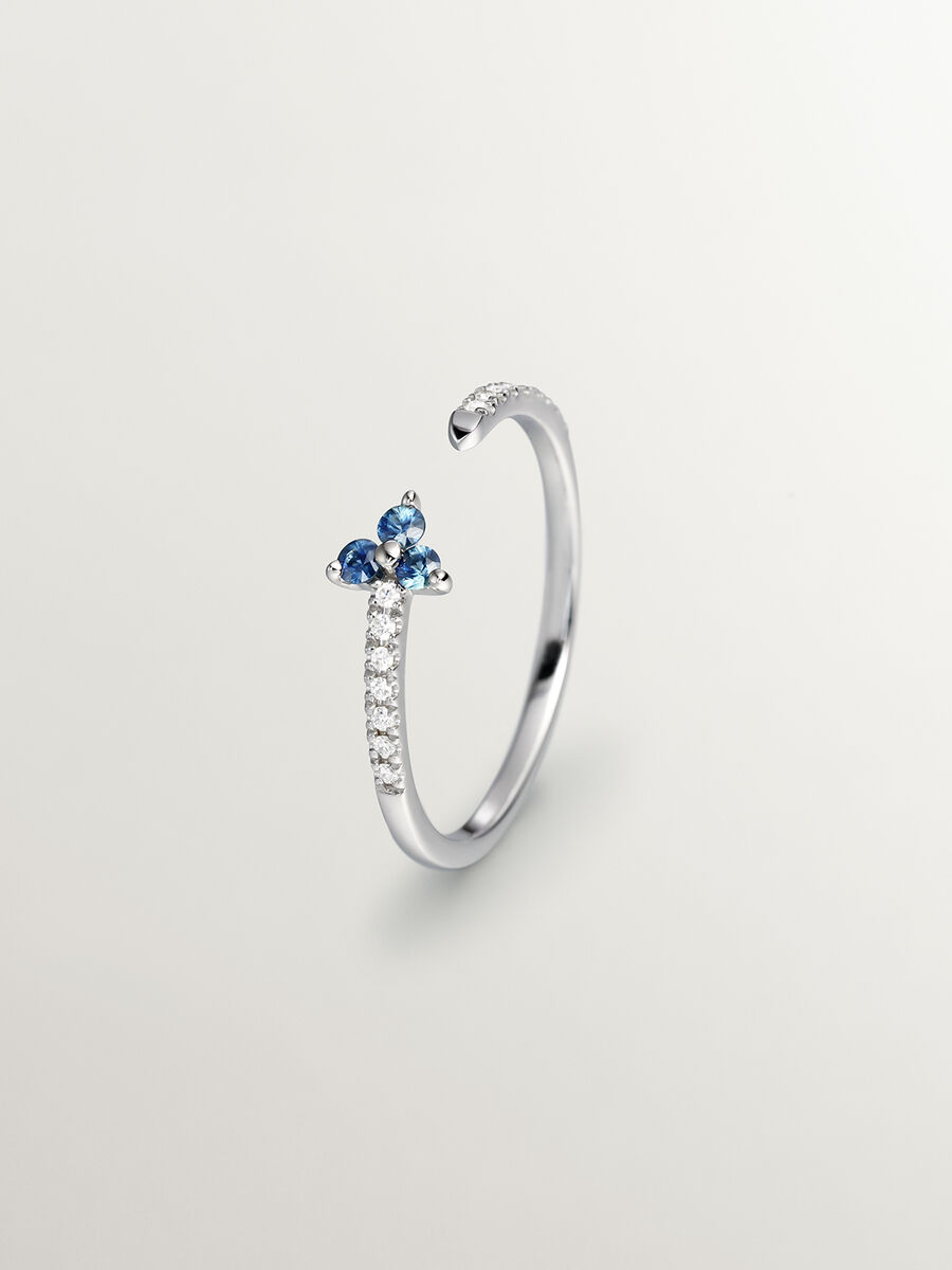 Open ring clover sapphire and diamonds white gold , J04065-01-BS, hi-res