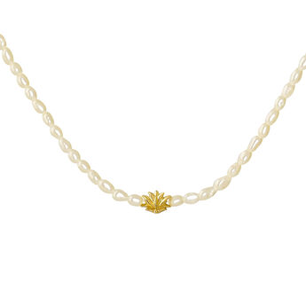 Gold plated silver pearl flower motif necklace , J04455-02-WP, mainproduct
