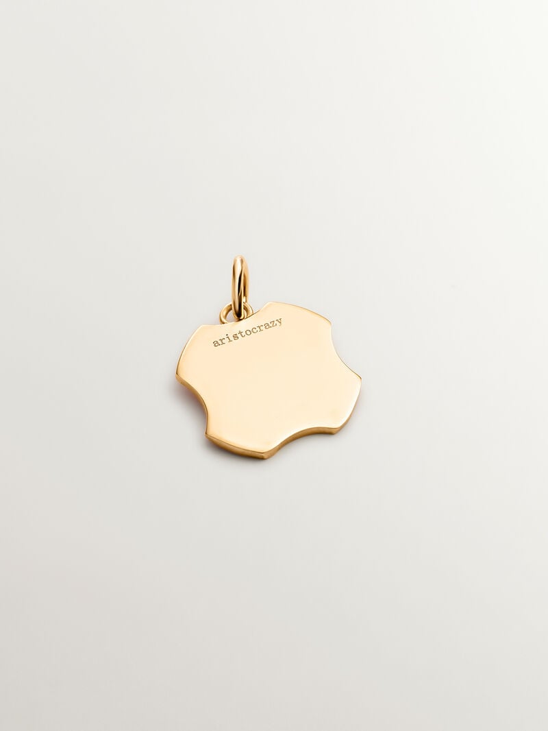Charm in 925 sterling silver plated in 18K yellow gold with initial R and orange enamel with irregular shape image number 2