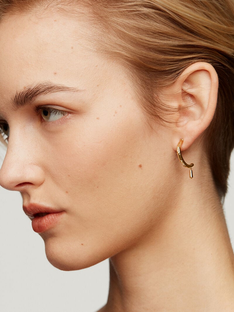 18K yellow gold plated 925 sterling silver half hoop single earring with white topaz image number 1