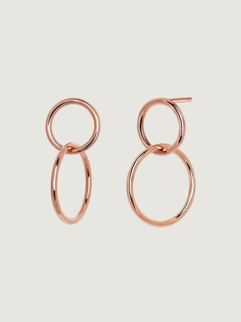Double hoop earrings made of 925 silver, bathed in 18K rose gold image number 0