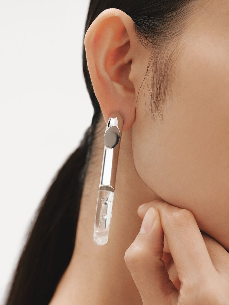 Individual 925 silver earring with zircons suspended in resin image number 5