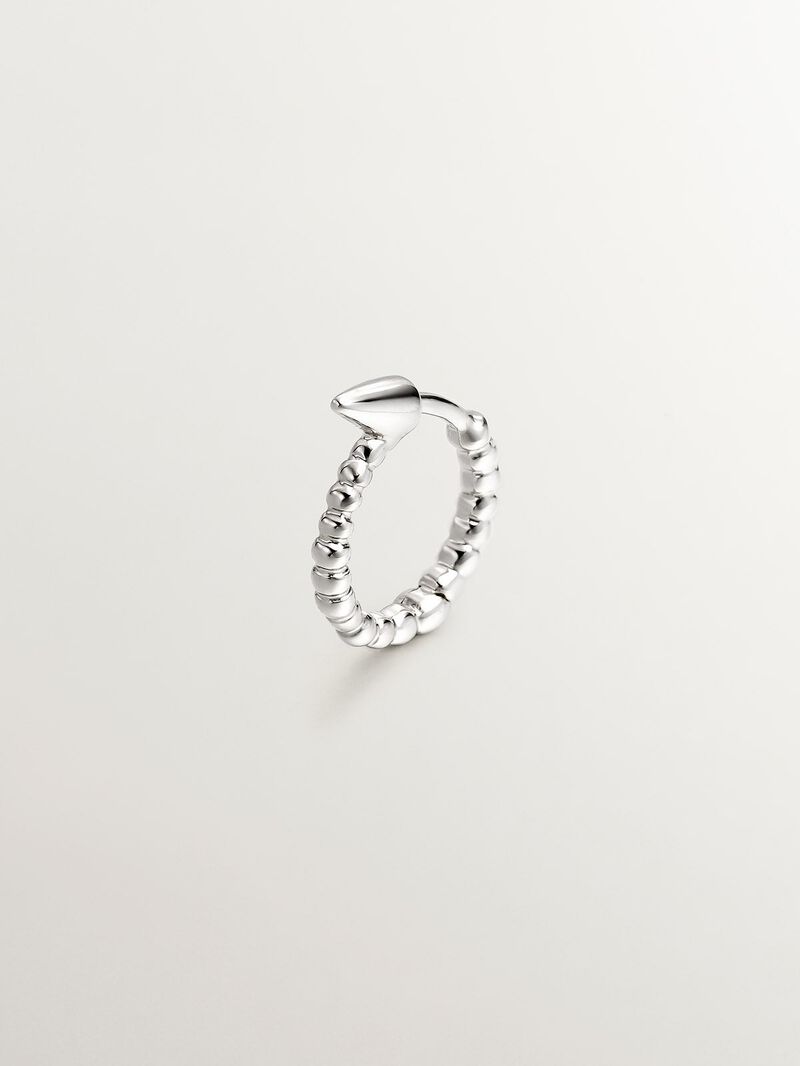 Individual small hoop earring made of 9K white gold with spheres and spike. image number 0