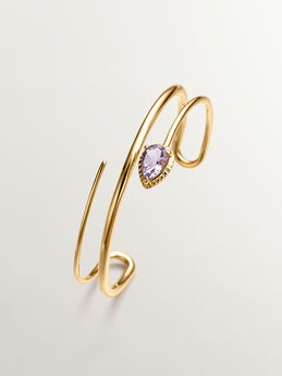 Rigid bracelet in 18k yellow gold-plated silver with a pink amethyst, J05301-02-PAM,hi-res