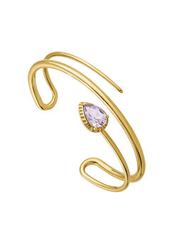 Rigid bracelet in 18k yellow gold-plated silver with a pink amethyst, J05301-02-PAM,hi-res