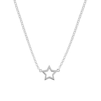 Silver hollow star necklace , J00659-01,hi-res