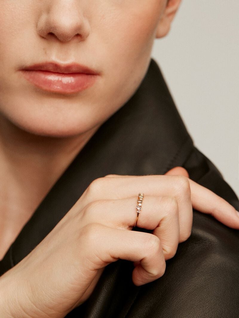 925 Silver Tieinillo Ring in 18k yellow gold with purple and rhodolitas pink amethists image number 3