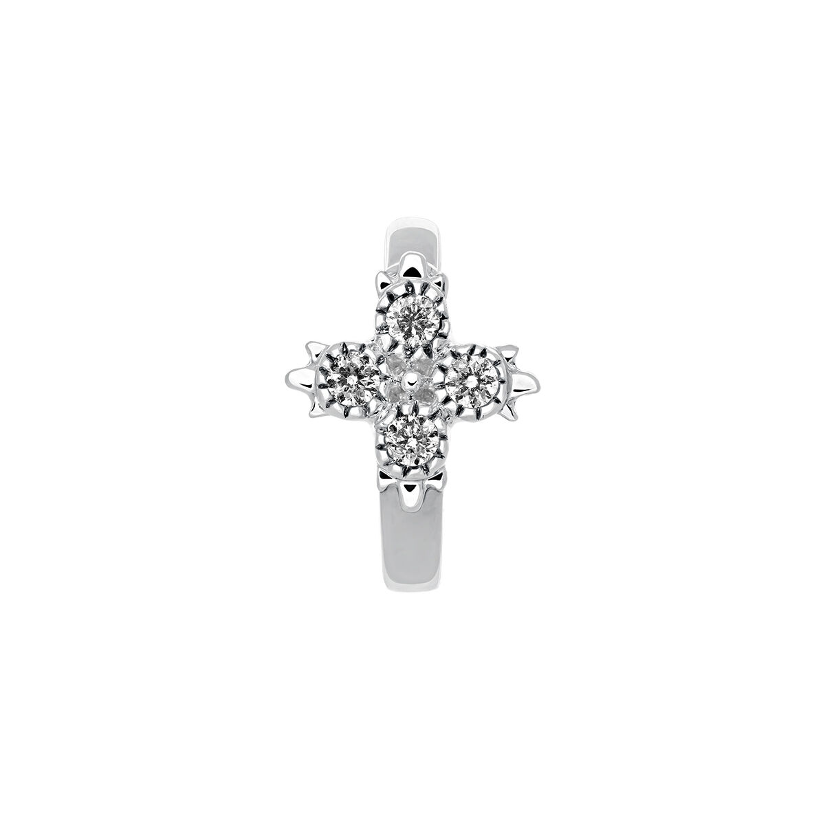 Single small hoop earring in 9k white gold with a diamond cross, J03386-01-H, hi-res