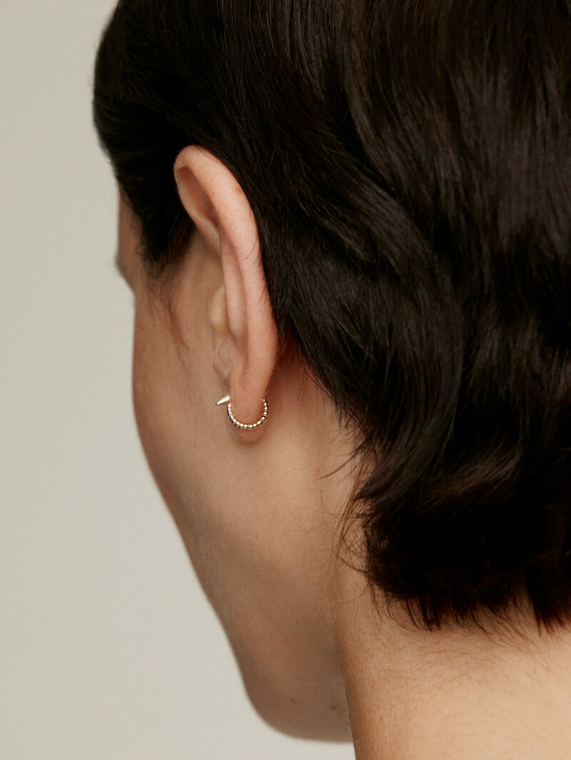 Individual small hoop earring of 9K yellow gold with spheres and spike. image number 3