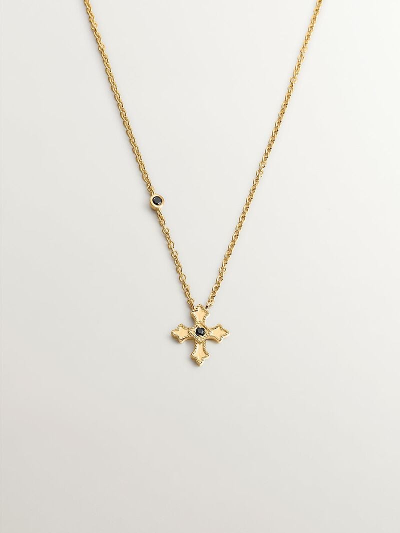 925 Silver pendant dipped in 18K yellow gold with small cross and spinels. image number 0