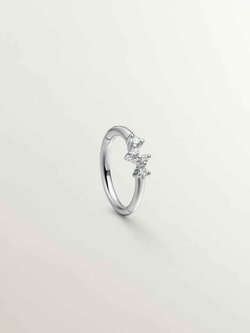 Individual small 9K yellow gold hoop earring with diamonds. image number 0