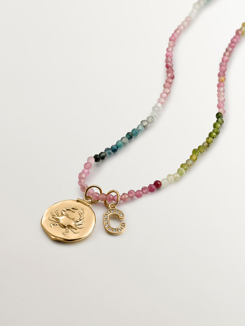 925 Silver Charm plated in 18K Yellow Gold with white topaz, initial C. image number 4