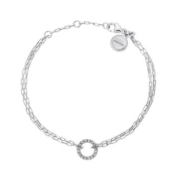 Sterling silver link bracelet with circle of white topaz stones , J05153-01-WT,hi-res