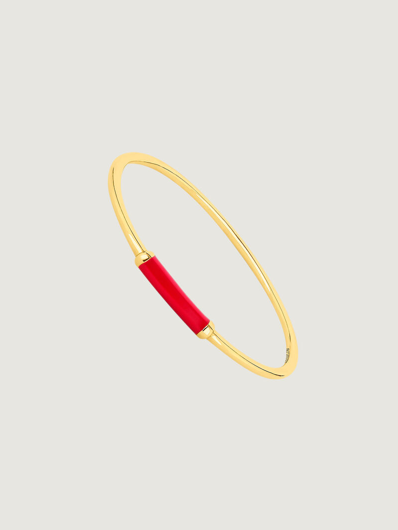 9K yellow gold ring with red enamel image number 0