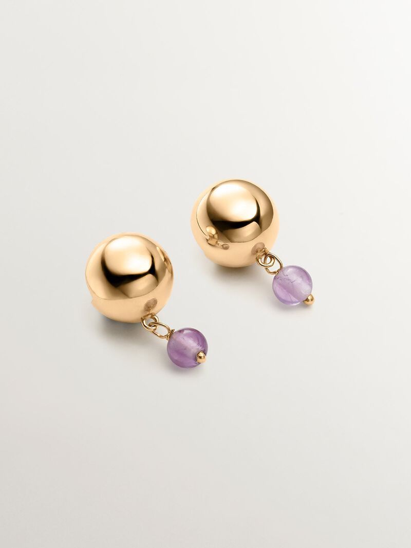 925 silver earrings bathed in 18k yellow gold with amethyst purple image number 0
