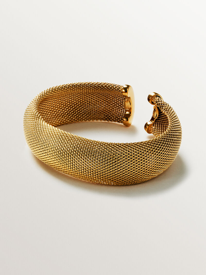Rigid 18K yellow gold plated 925 silver bracelet open and with mesh image number 0