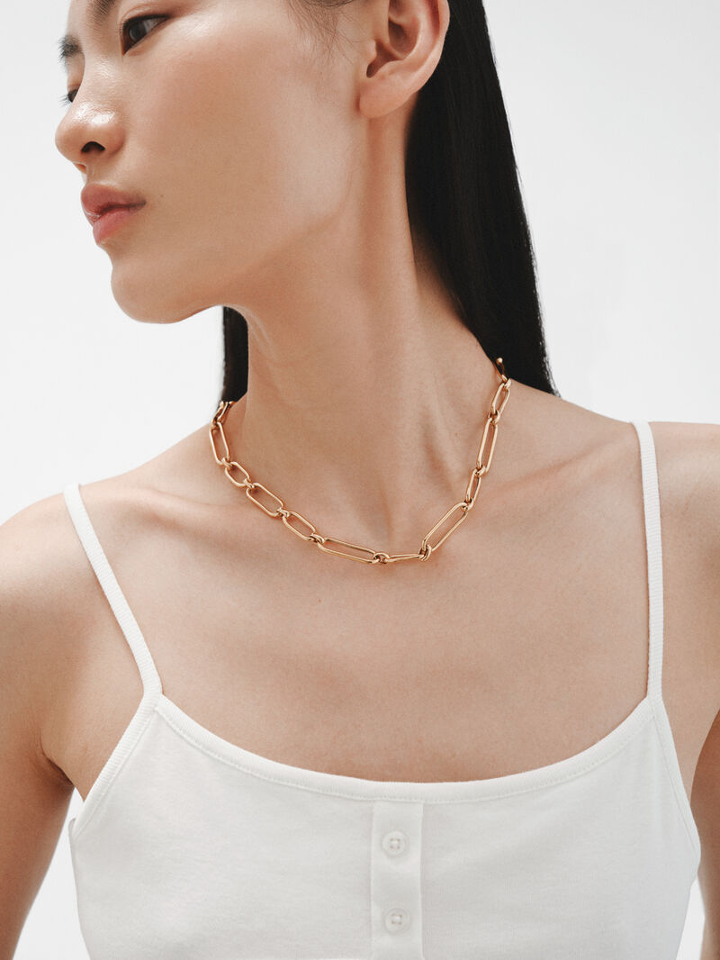 18K yellow gold plated 925 silver chain with rectangular links image number 1