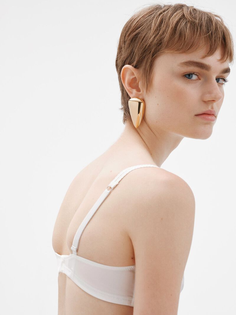 Large drop earrings in 18K yellow gold plated 925 silver with polished effect image number 1