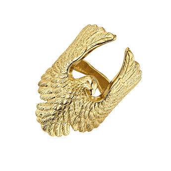 Wide eagle ring in 18k yellow gold-plated silver, J04550-02,hi-res