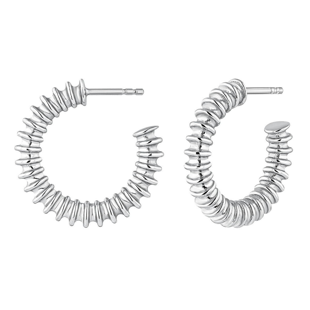 Medium hoop earrings in silver with texture, J05147-01, hi-res