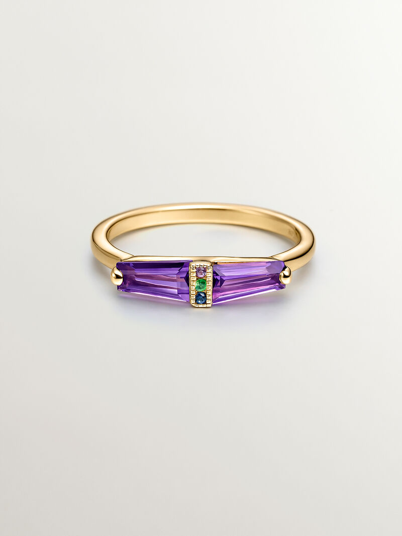 927 Silver ring bathed in 18K yellow gold with pink amethyst and multicolor sapphires image number 2