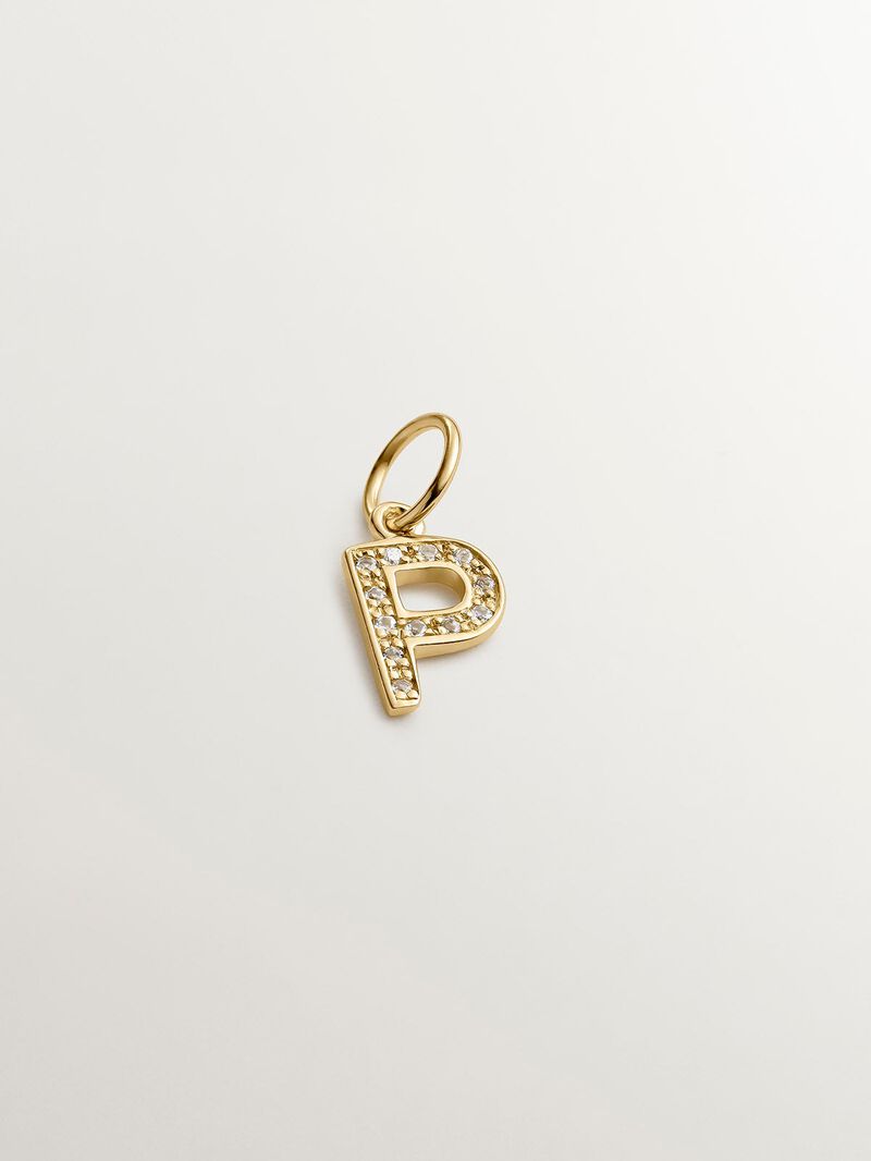 18K Yellow Gold Plated 925 Silver Charm with White Topaz, Initial P image number 0