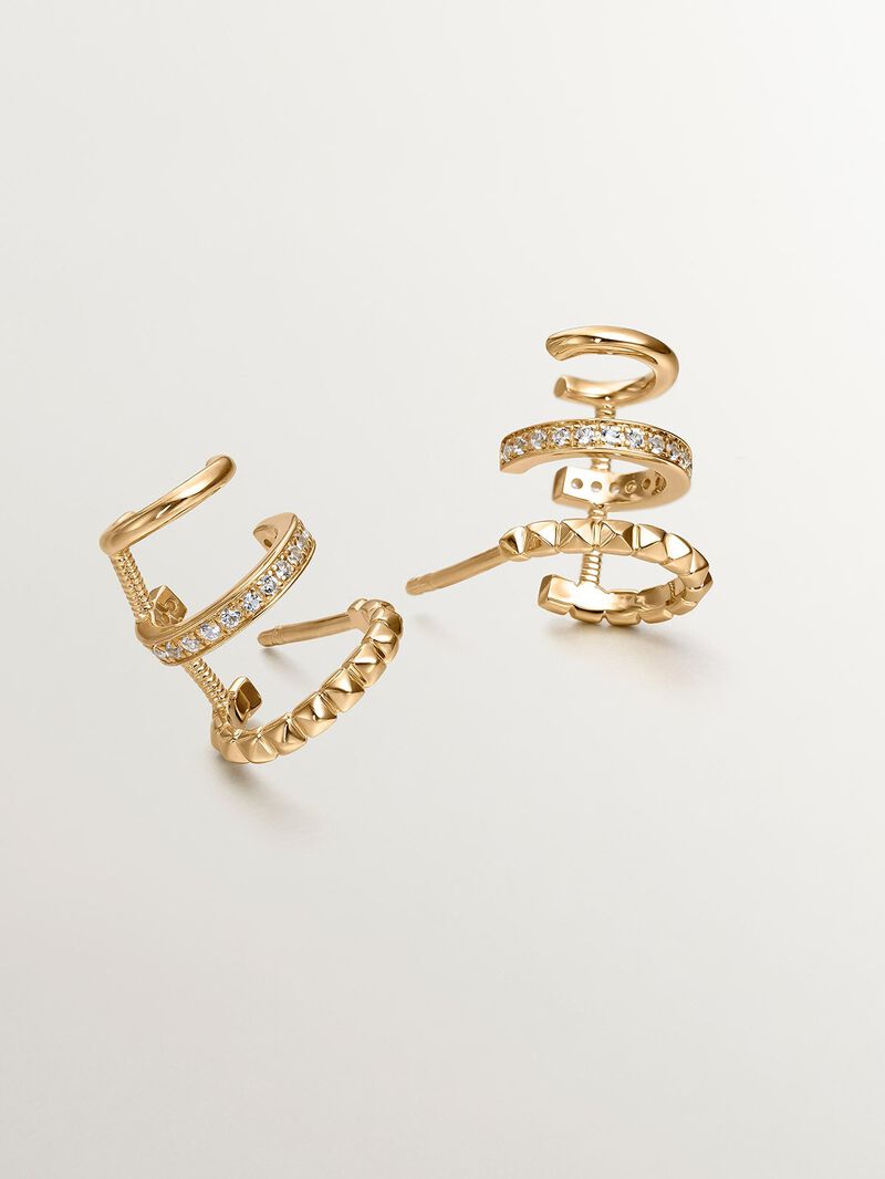 925 Silver Climber Earrings bathed in 18K Yellow Gold with White Topaz. image number 4