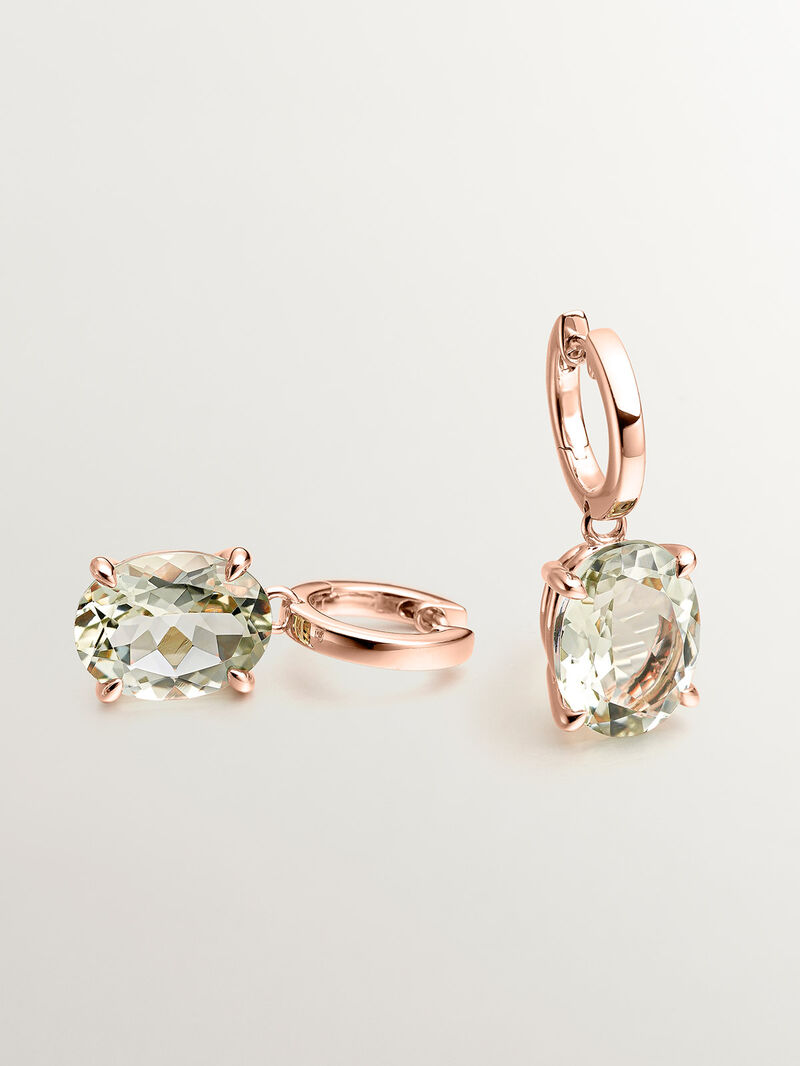 Large hoop earrings made of 925 silver plated in 18K yellow gold with green quartz. image number 6