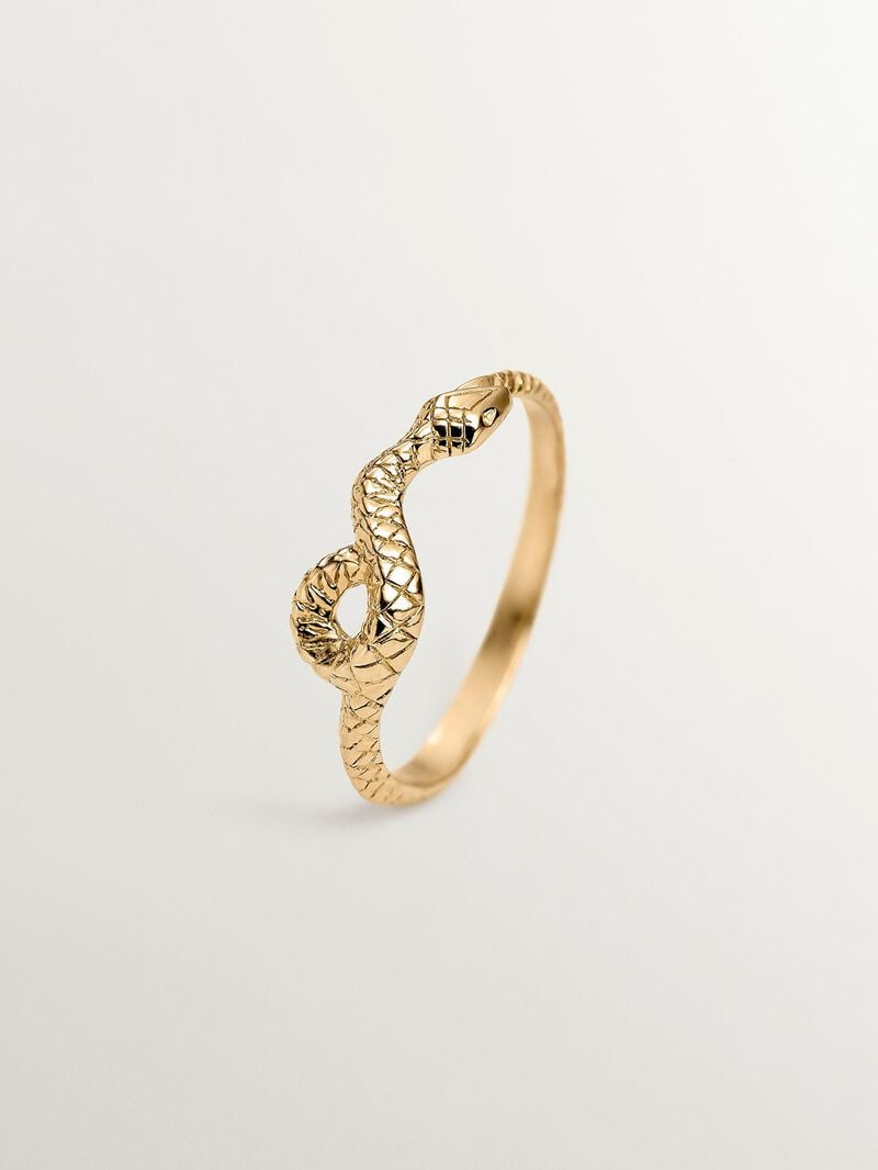 925 Silver ring coated in 18K yellow gold with a snake-shaped design. image number 0