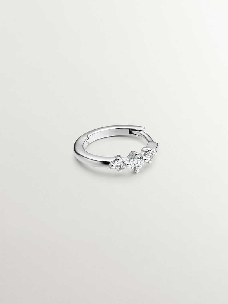 Small individual 18K white gold hoop earring with triple diamond. image number 4