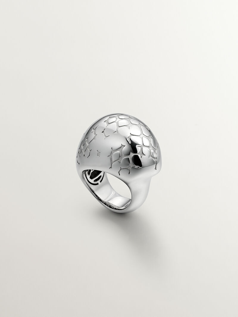 925 silver domed ring with snake texture image number 2