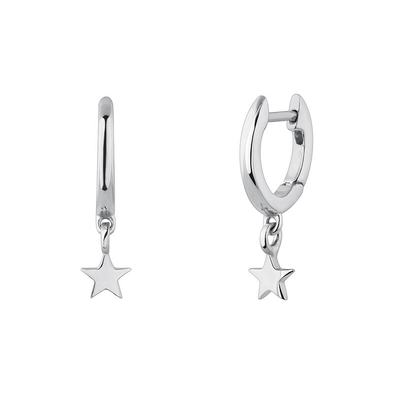 Silver stars hoop earrings , J04816-01, hi-res