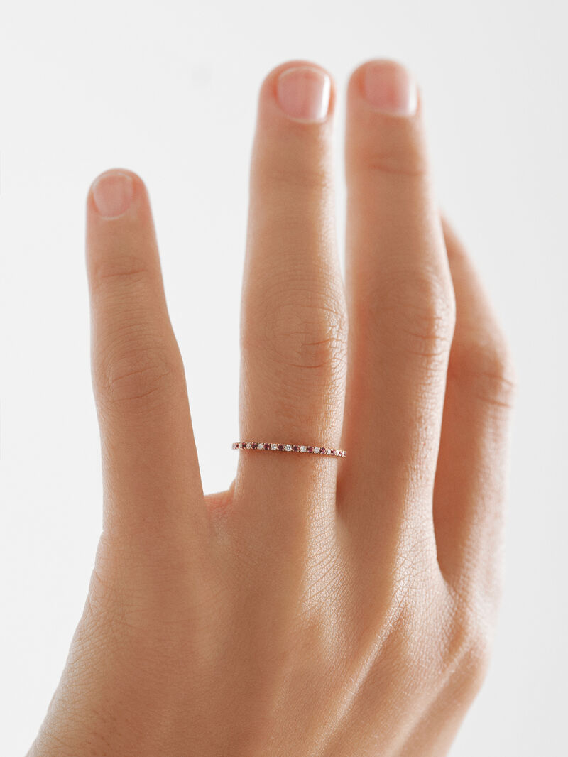 9K Rose Gold Ring with Red Rubies and Diamonds image number 3