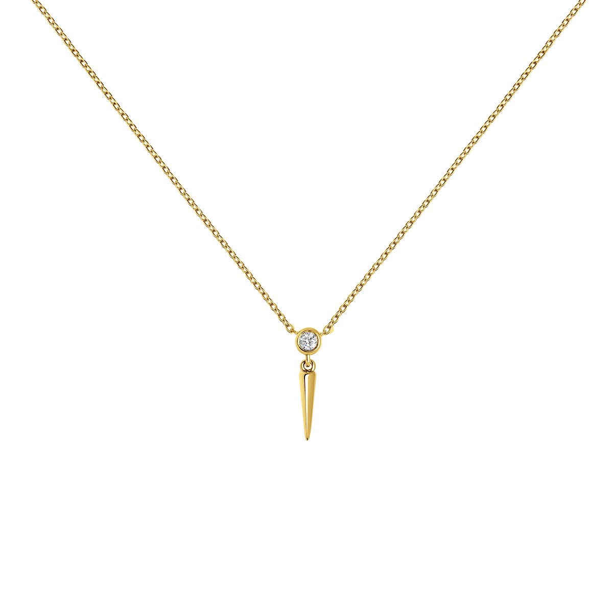 Yellow gold spike diamond necklace 0.021 ct , J03885-02, hi-res