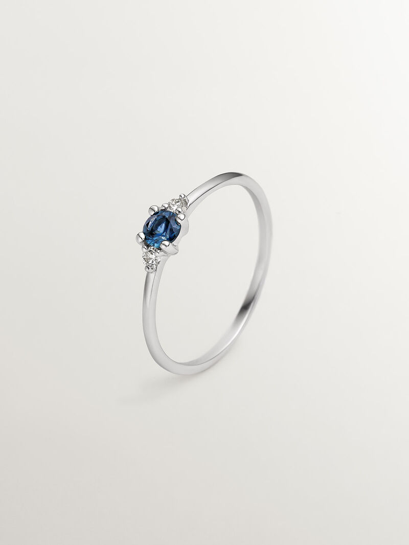 9K White Gold Ring with Blue Sapphire and Diamonds image number 0