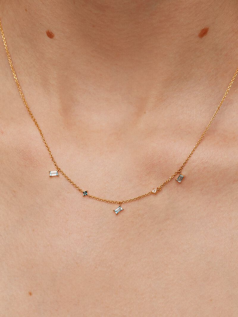 925 silver necklace bathed in 18k yellow gold with blue and white blue and whit image number 3
