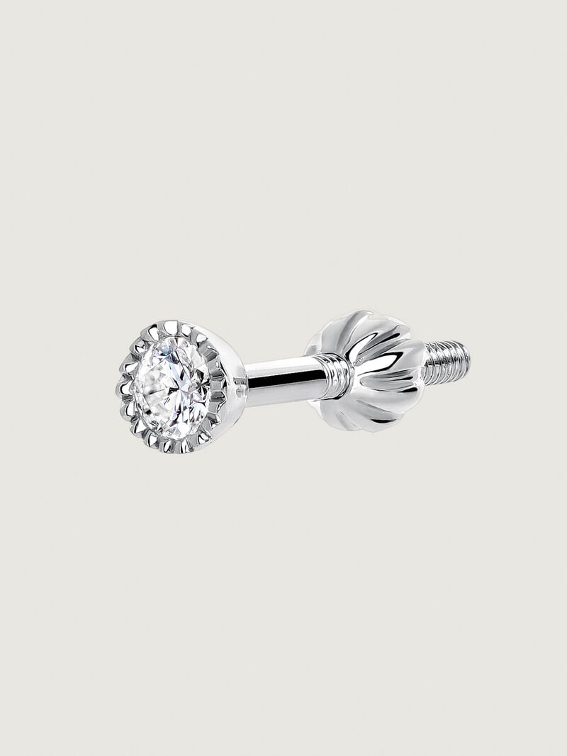 9K white gold single earring with diamond. image number 0