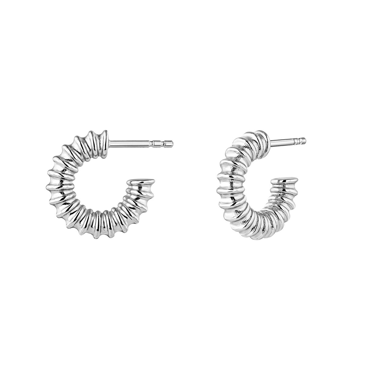 Small silver hoop earrings with texture, J05146-01, hi-res