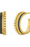 Medium hoop earrings in 18ct gold-plated silver with raised detail and black spinel gemstones, J04909-02-BSN