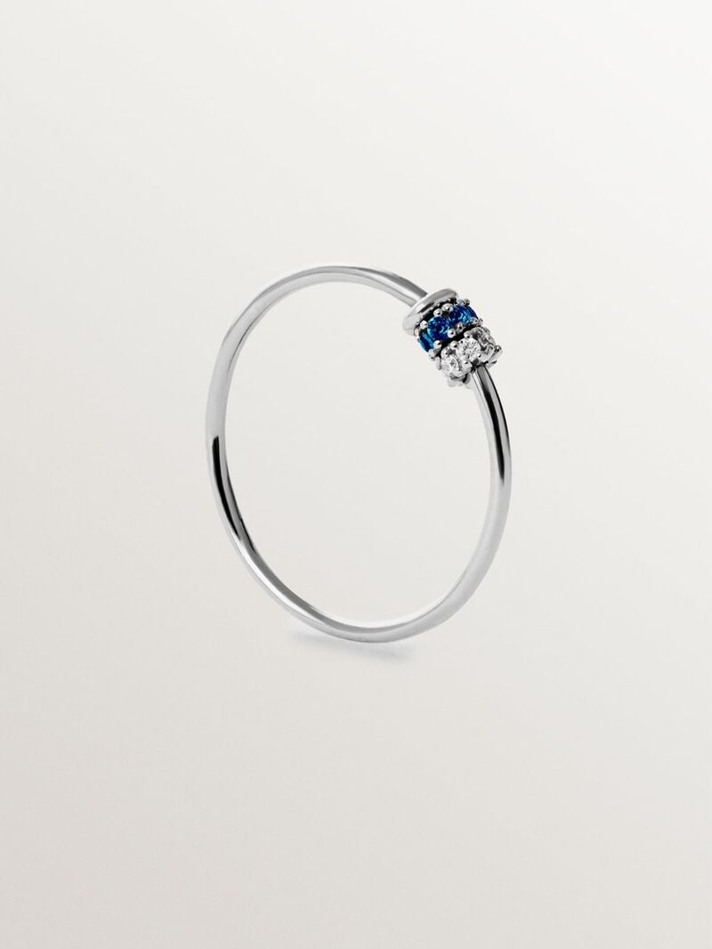 9K white gold ring with blue sapphires and diamonds image number 4