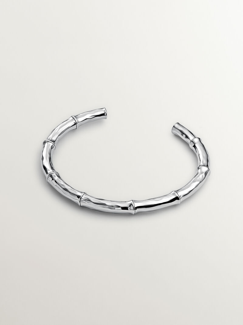Bangle type bracelet made of 925 silver with bamboo texture. image number 2