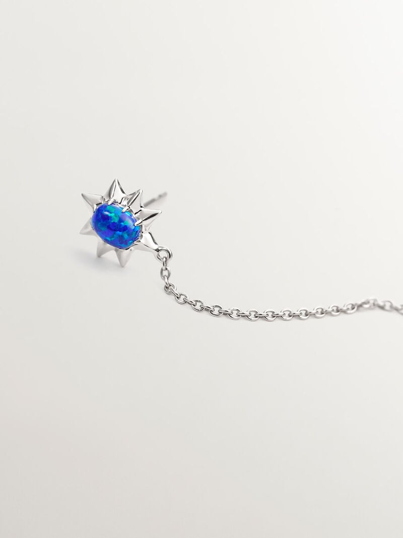Individual 18K white gold chain earring with blue opal. image number 4