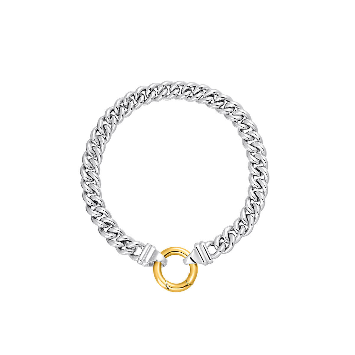 Silver flat curb chain bracelet , J05339-01-18, hi-res