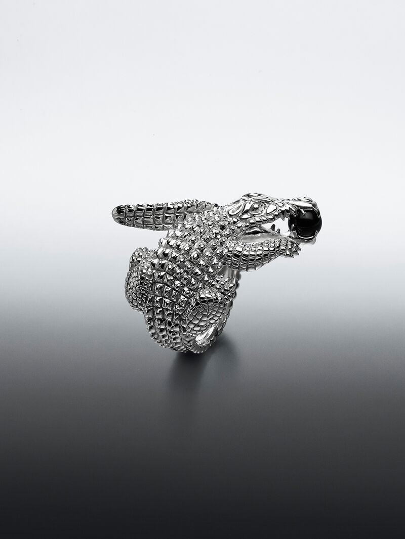 925 silver ring shaped like crocodile and black ónix image number 7