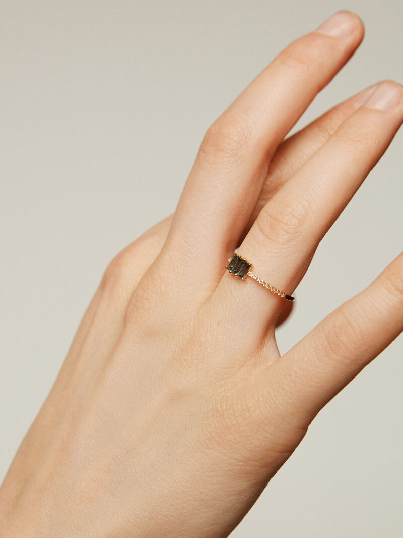 925 silver ring with white topaz, white diamonds and black enamel image number 1