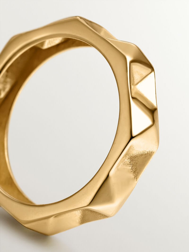 925 silver ring bathed in 18k yellow gold with geometric finish image number 4