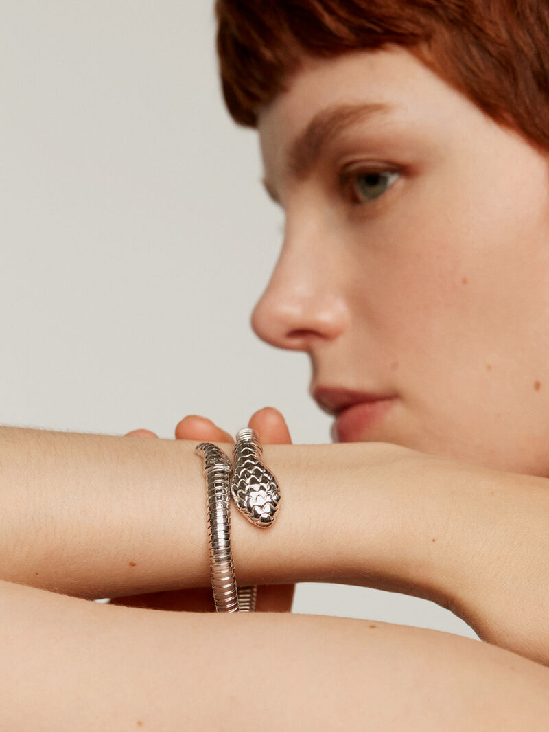 Rigid bracelet made of 925 silver in the shape of a snake. image number 1