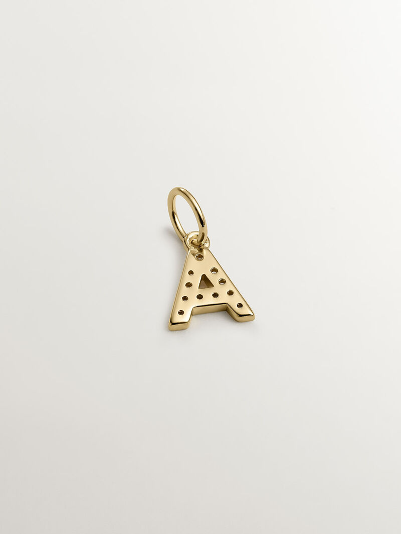 925 Silver Charm bathed in 18K yellow gold and white topaz with initial A image number 2