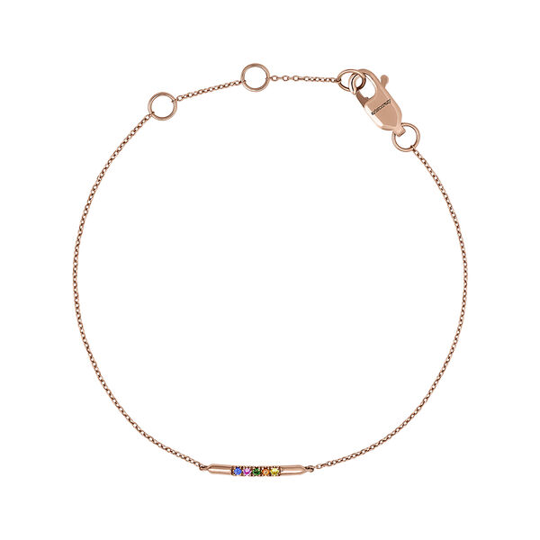 Bracelet motifs saphirs multicolores et tsavorite or rose, J04354-03-MULTI,hi-res