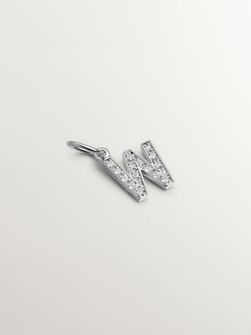 925 Silver Charm and White Topaz Initial W image number 0